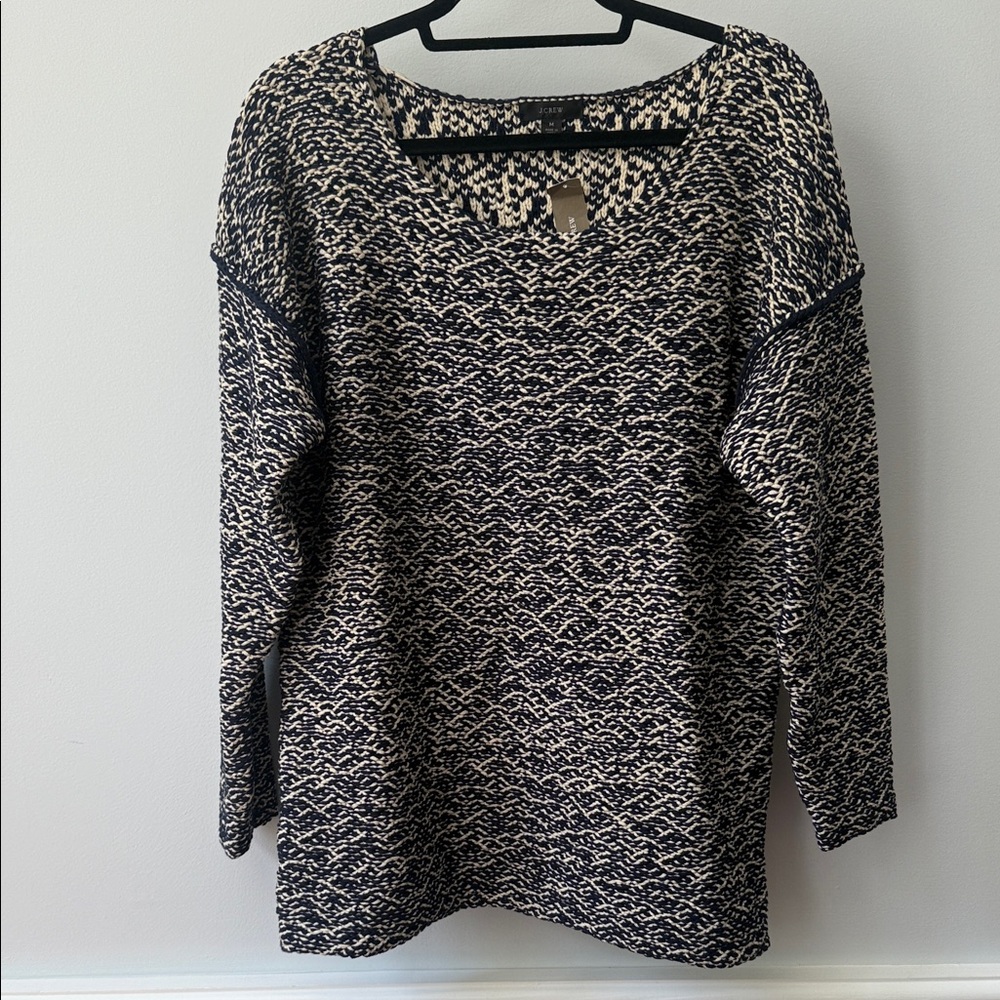 NWT J. Crew Navy and Cream Knit Sweater